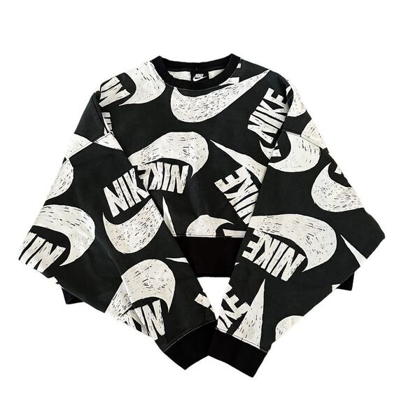 Rare Nike Classic Logo Swoosh Black White Crew Neck Cropped Long Sleeved Sweater - Picture 4 of 7